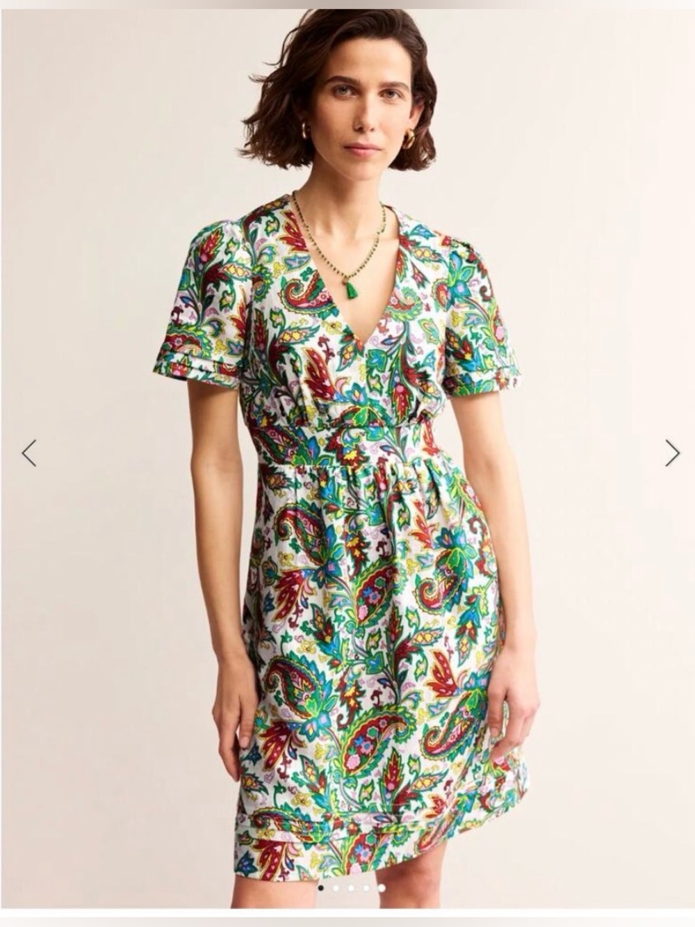Boden Eve Linen Short Dress Paisley 12 Petite NEW